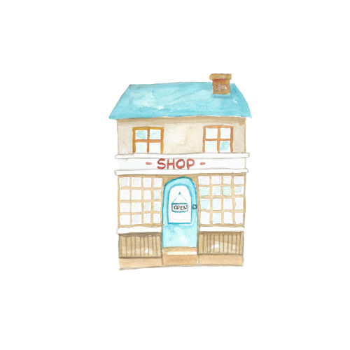 watercolor cottage shop building