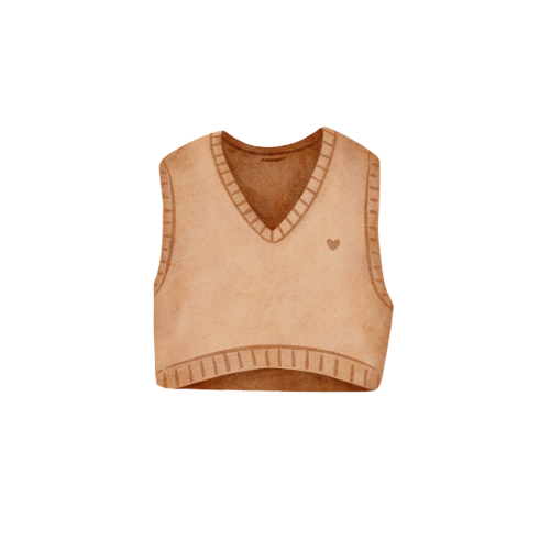watercolor brown sweatvest with heart on left chest